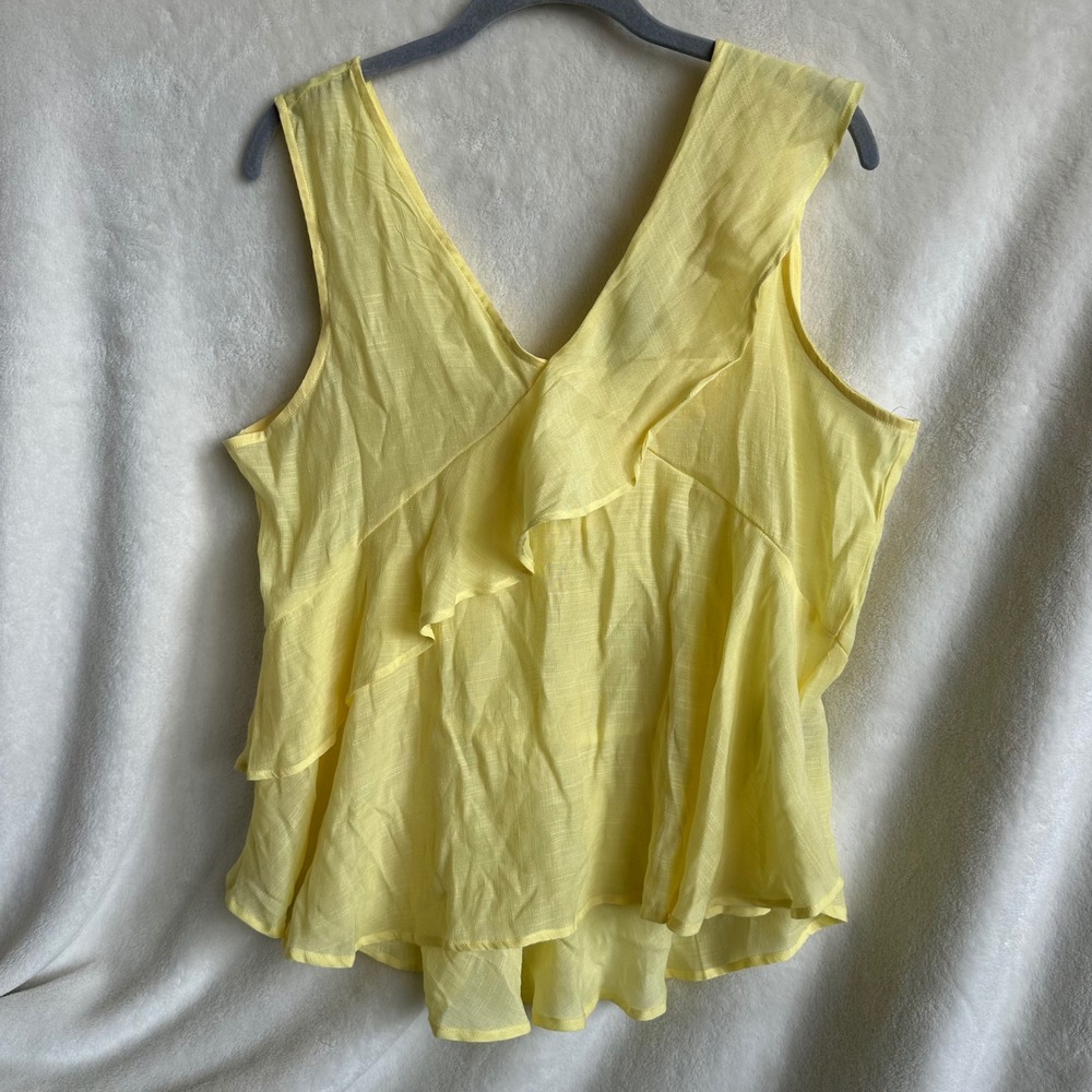 Harve Benard Pastel Yellow Ruffle Tiered Asymmetrical Tank Top XL